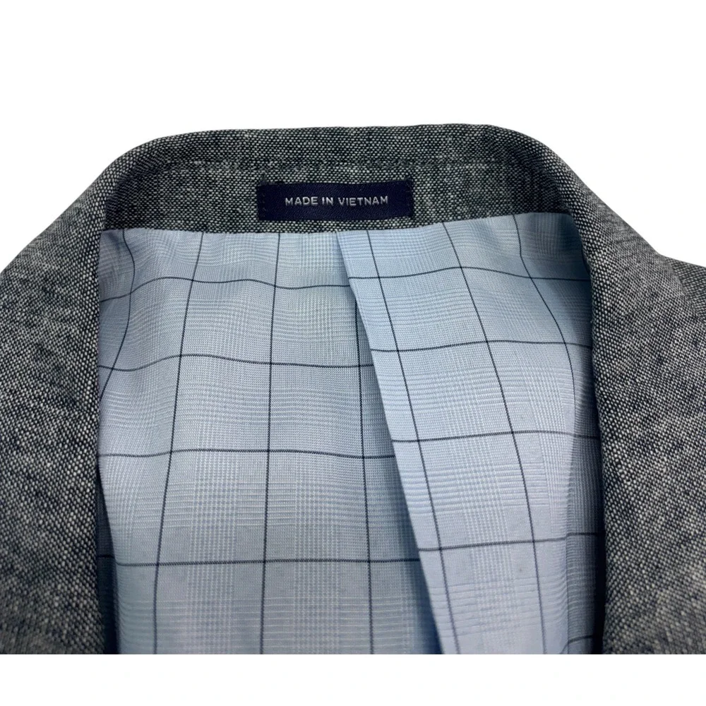 Stafford 44L Blue White Chambray Blazer Jacket Linen Cotton Sport Suit Coat
